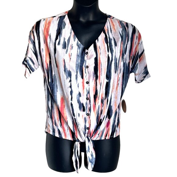 NEW Parallel Skies Striped Button Front Knotted Top - Picture 1 of 12